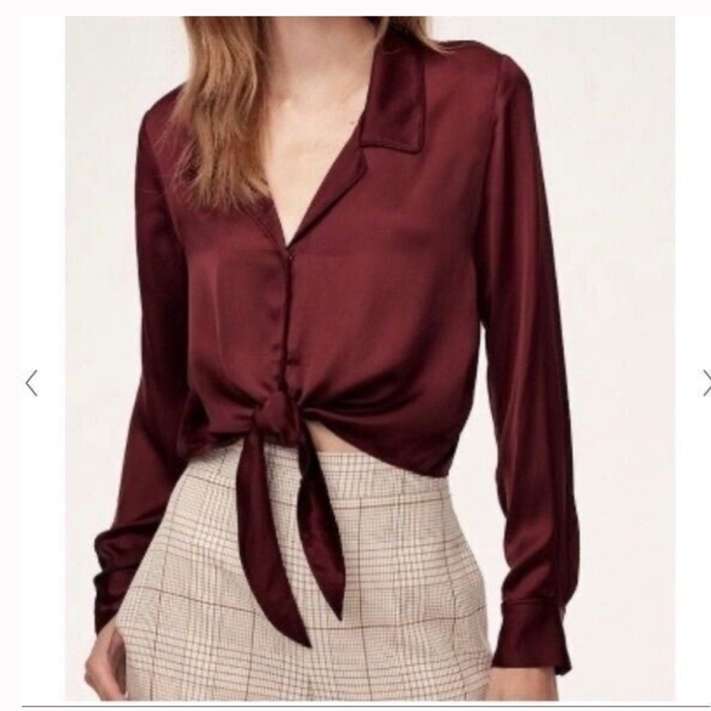 Wilfred Tie-Front Satin Blouse – Rust Brown – Size 2XS NWT - Picture 14 of 15